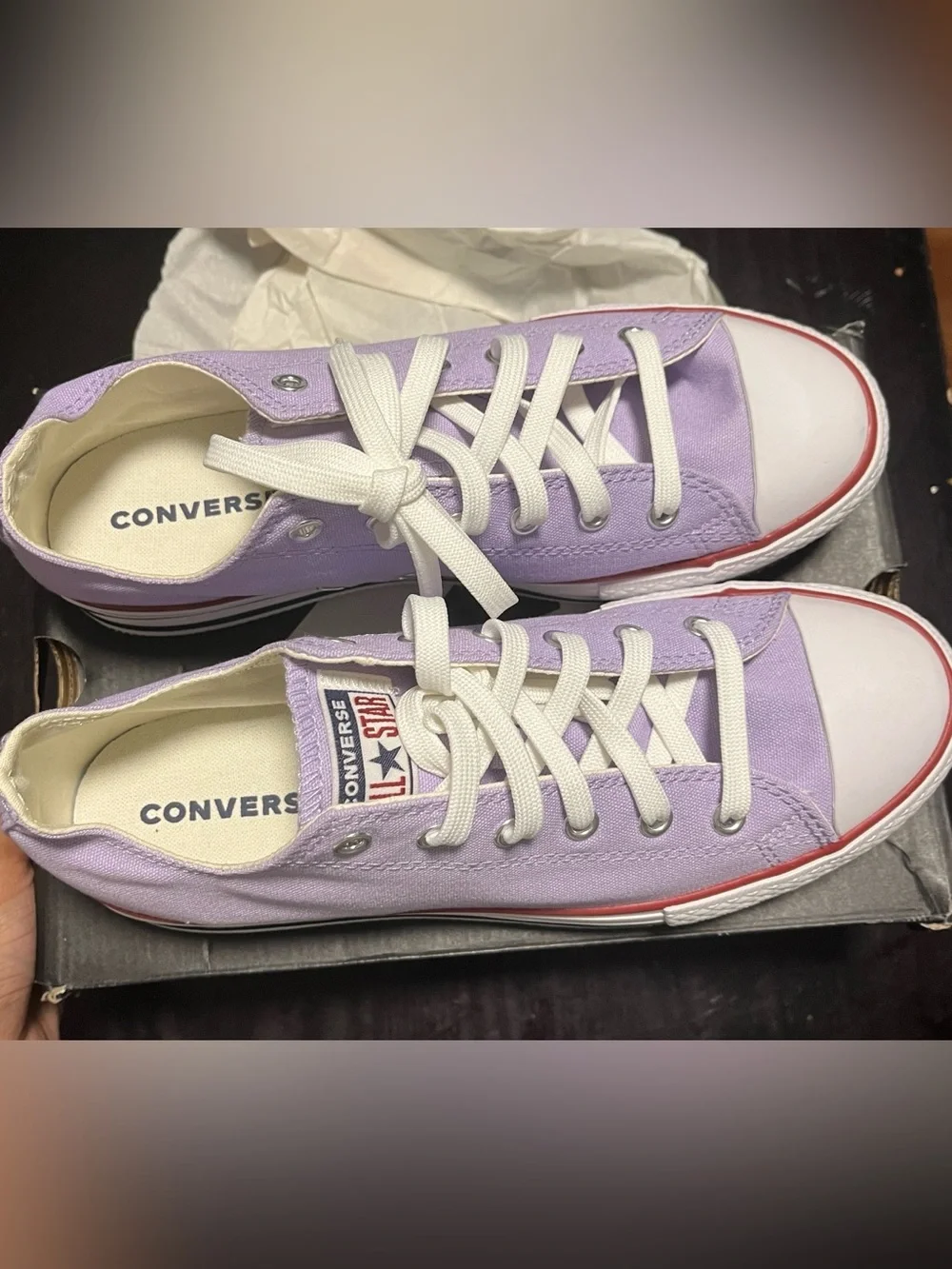 Converse Kids Lavender Low Top Sneakers with White Laces
